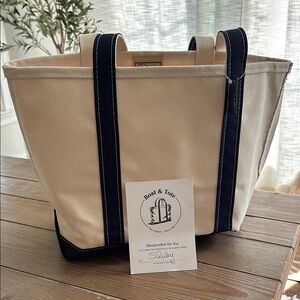 L.L. Bean Canvas Boat and Tote with Navy Accents Long Handles
